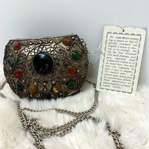 Handmade Mini Metal Purse Welded with Natural Agate in India. Never been used.